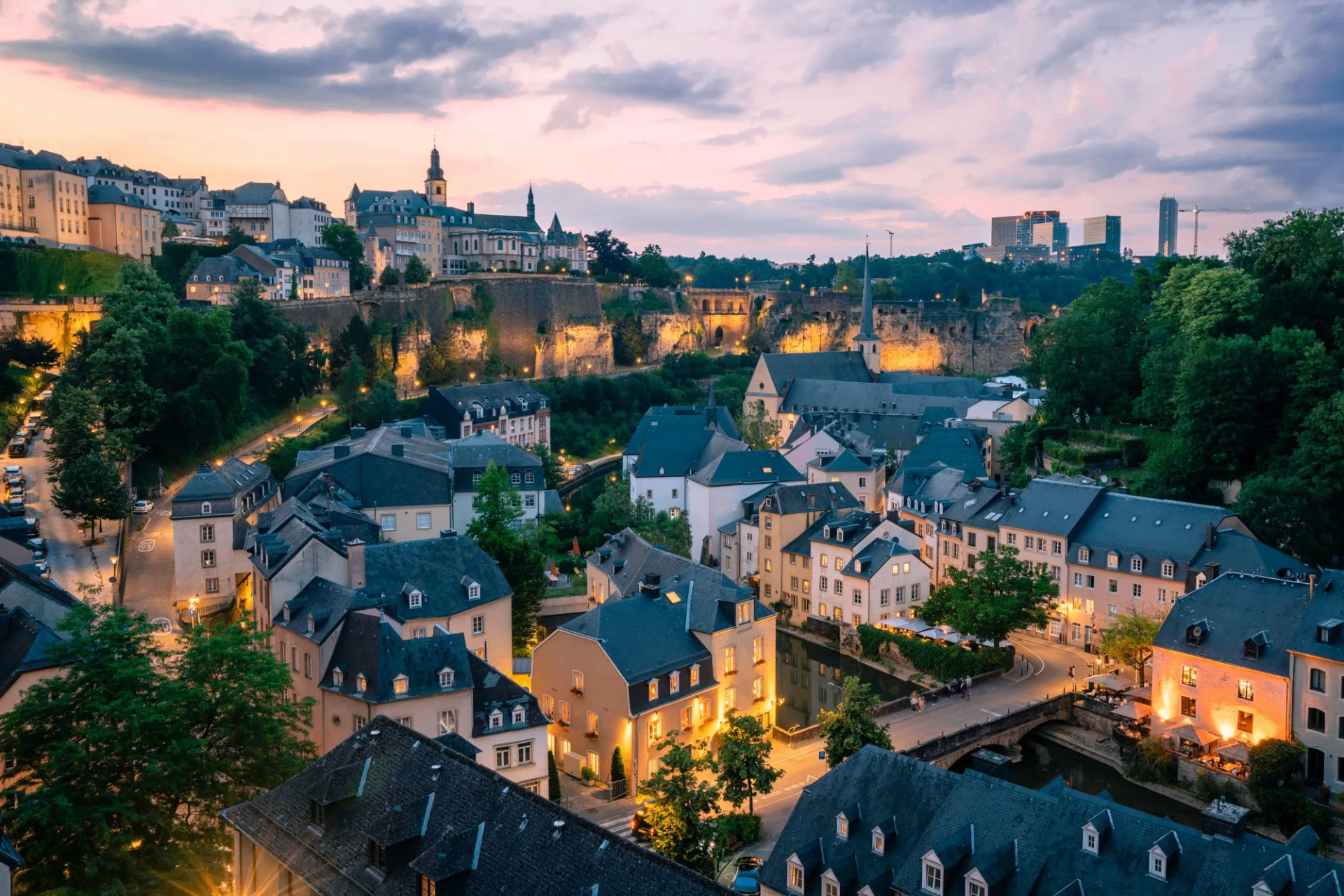Luxembourg City skyline at golden hour